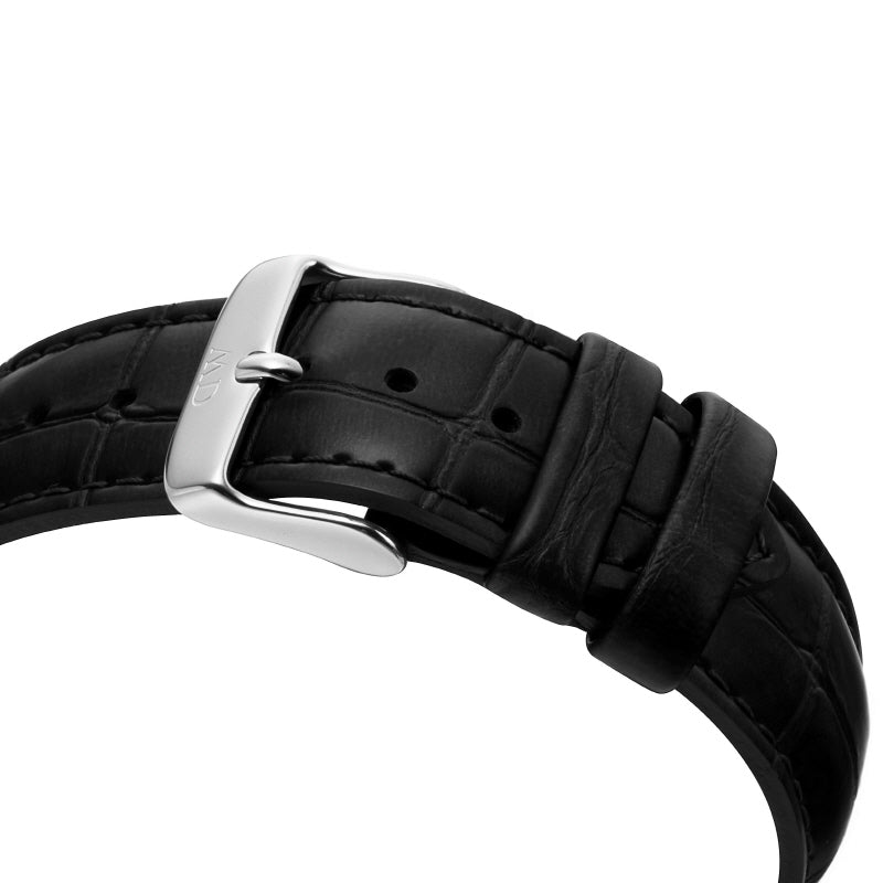 Daniel Wellington Reading 40mm Black Genuine Leather Men's Silver Watch - DW00100135