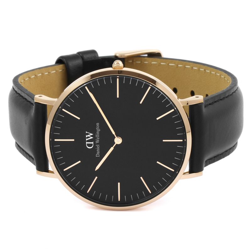 Daniel Wellington Sheffield 40mm Black Dial Black Genuine Leather Gold Watch - DW00100127