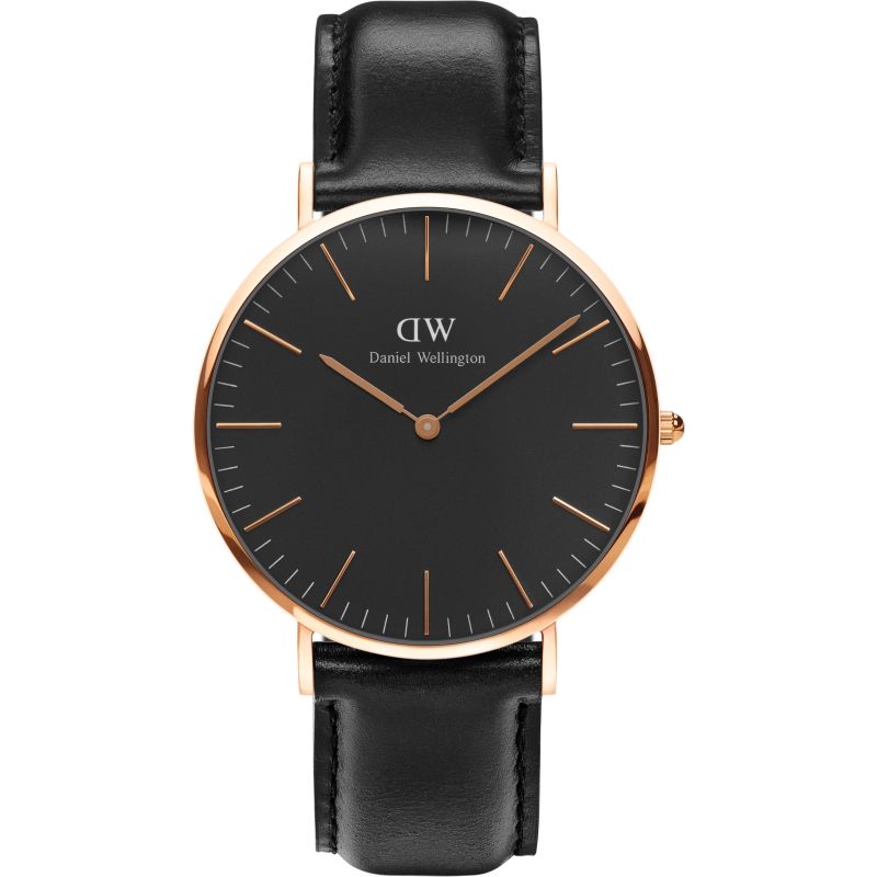 Daniel Wellington Sheffield 40mm Black Dial Black Genuine Leather Gold Watch - DW00100127