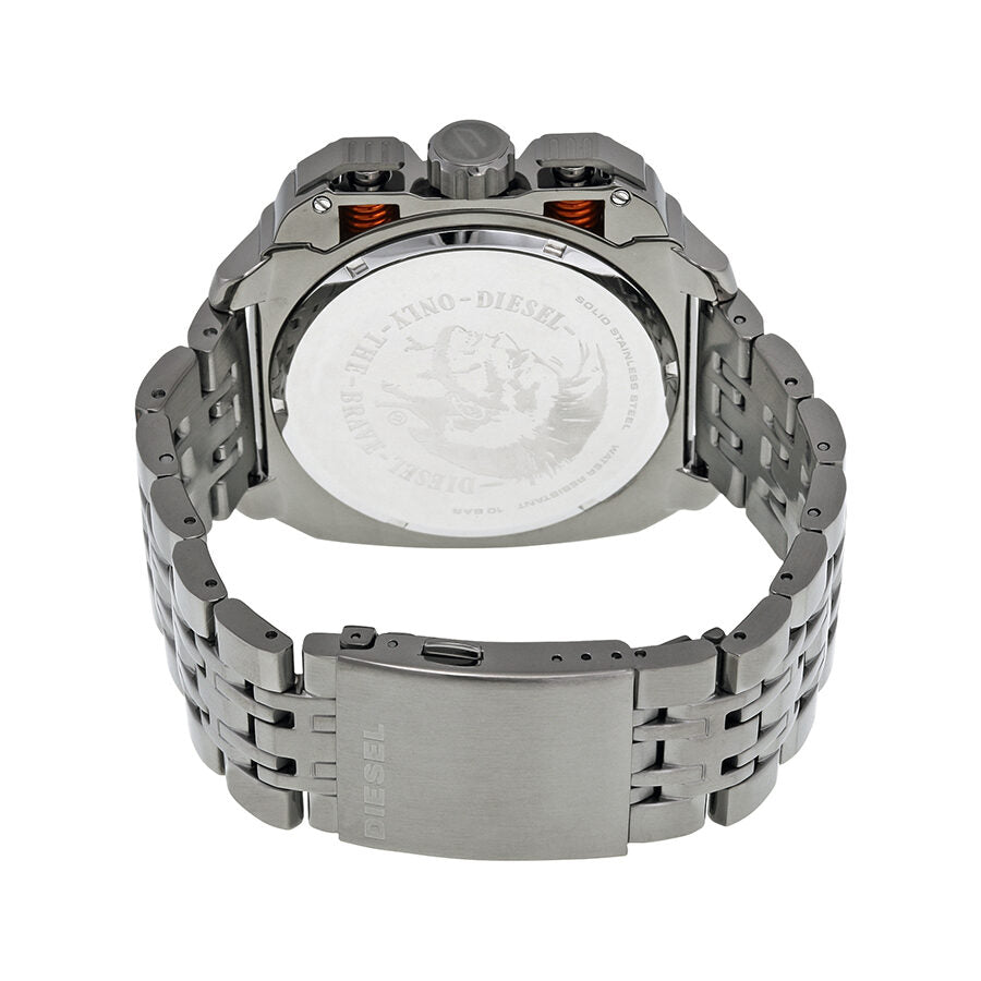 Diesel BAMF watch caseback showing grey ion-plated metal back and bracelet