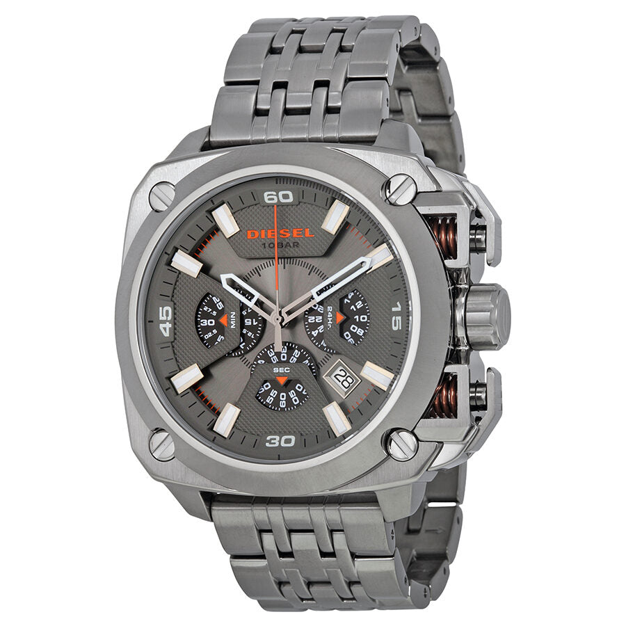 Diesel BAMF chronograph watch with grey dial, ion-plated case and metal bracelet