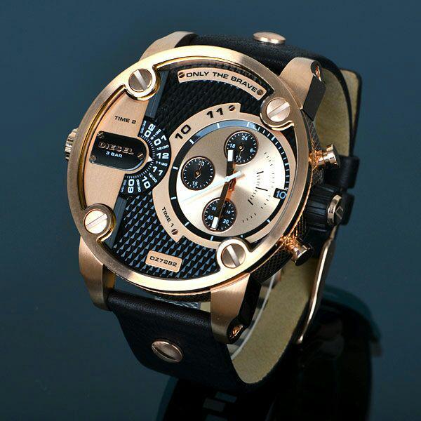 Diesel Big Boss DZ7282 rose gold chronograph watch at angle displaying full dial