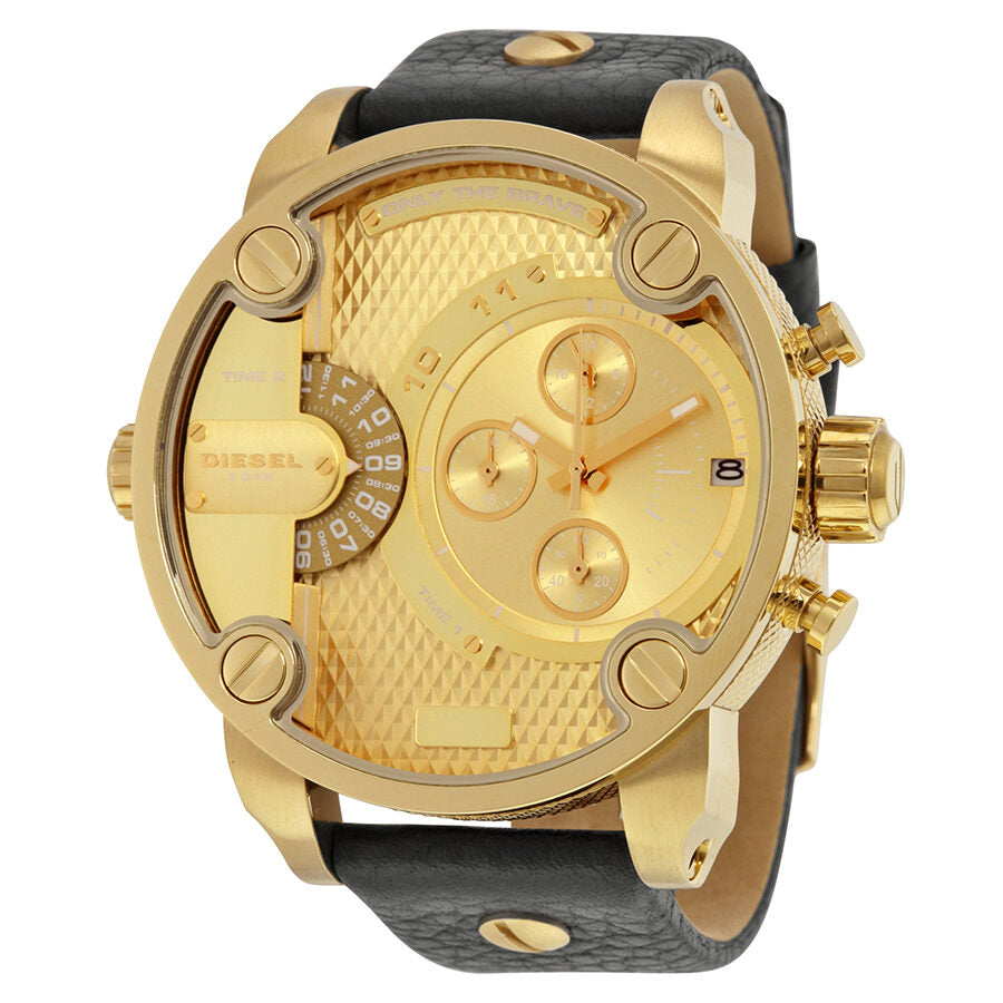 Diesel DZ7363 gold-tone chronograph watch with champagne dial and black leather strap
