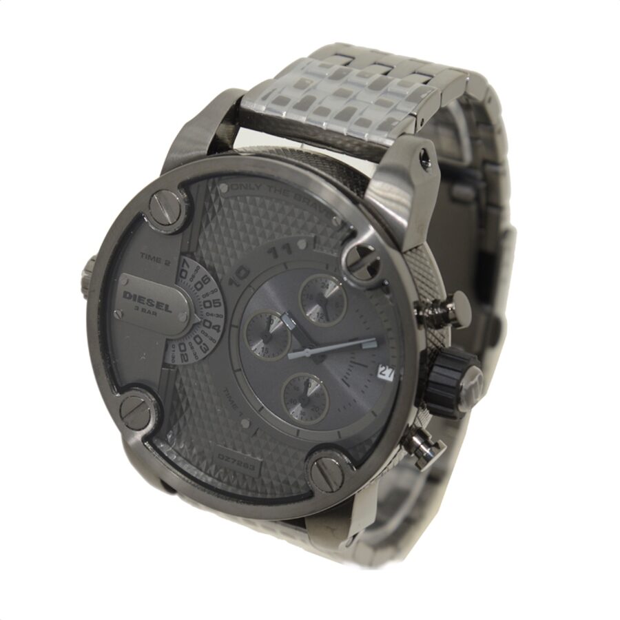 Diesel Little Daddy DZ7263 chronograph watch side profile with steel bracelet