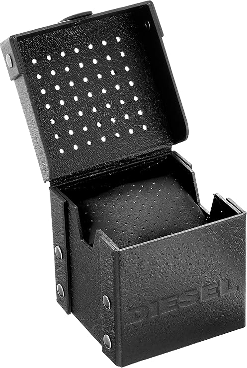 Diesel Mega Chief DZ4417 watch box with textured black exterior and dotted interior