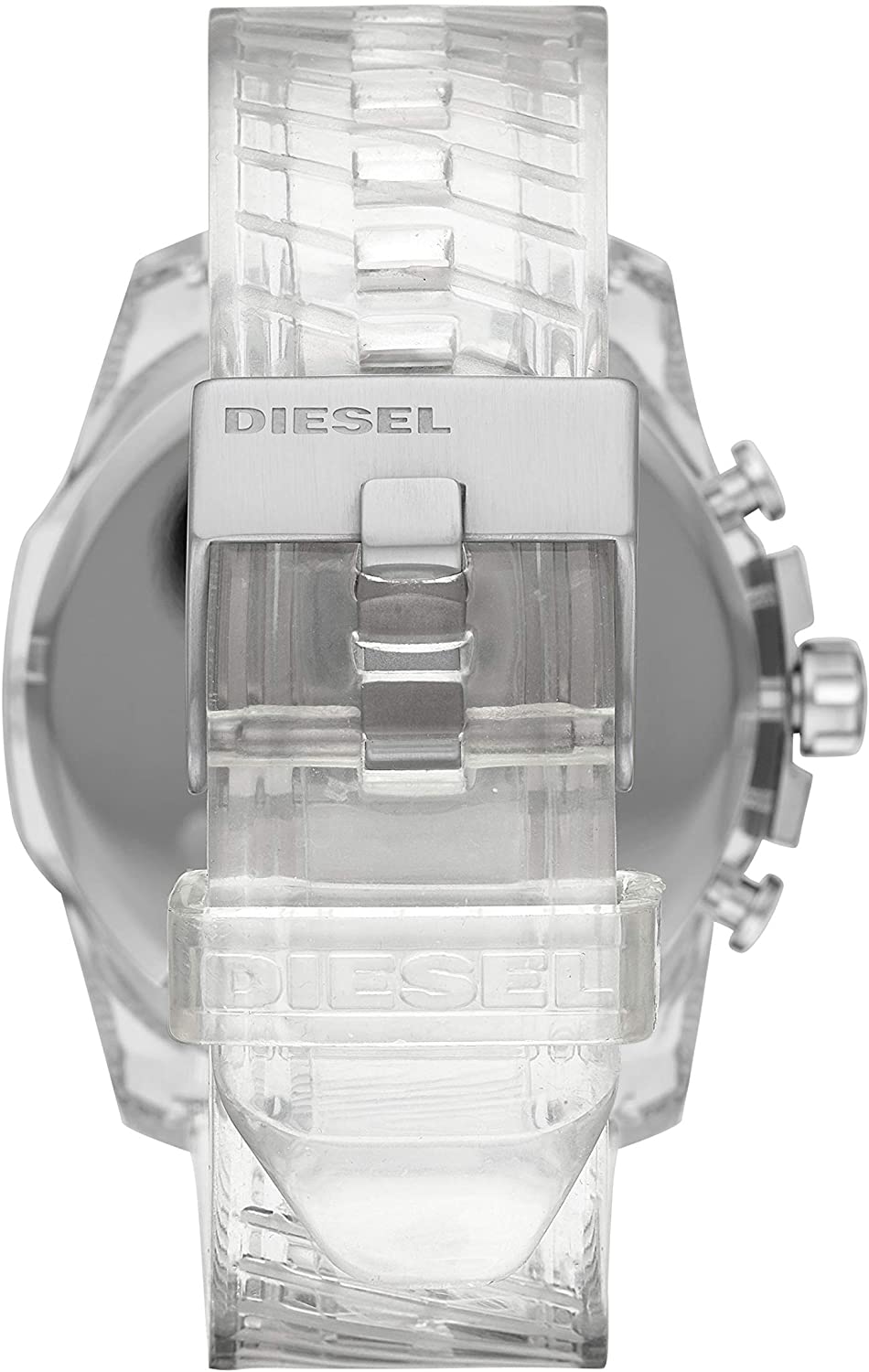 Caseback view of Diesel Mega Chief DZ4515 with Diesel branding and stainless steel detail