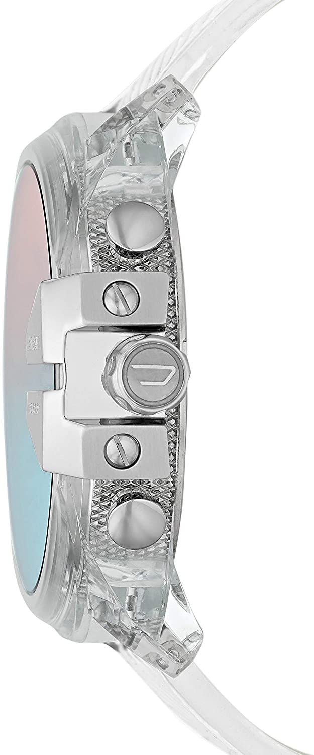 Side view of Diesel Mega Chief DZ4515 showing clear case and chronograph pushers