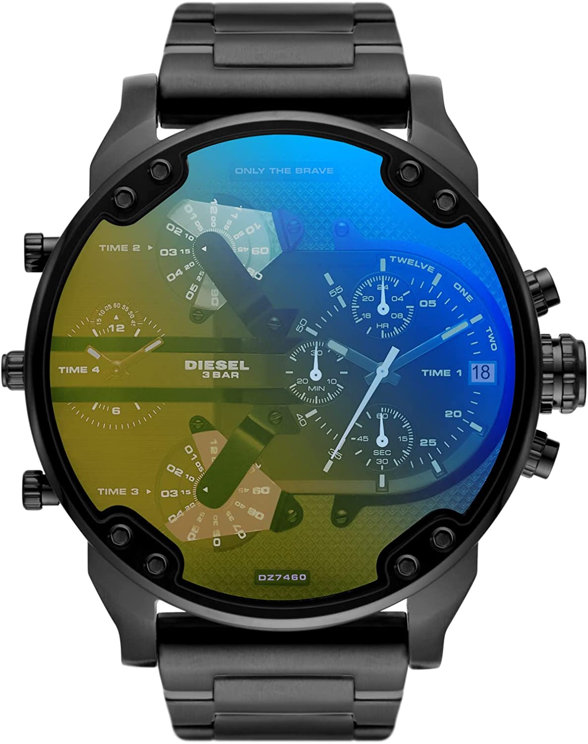 Diesel Mr. Daddy 2.0 multi-movement chronograph with colorful split dial in blue and green tones
