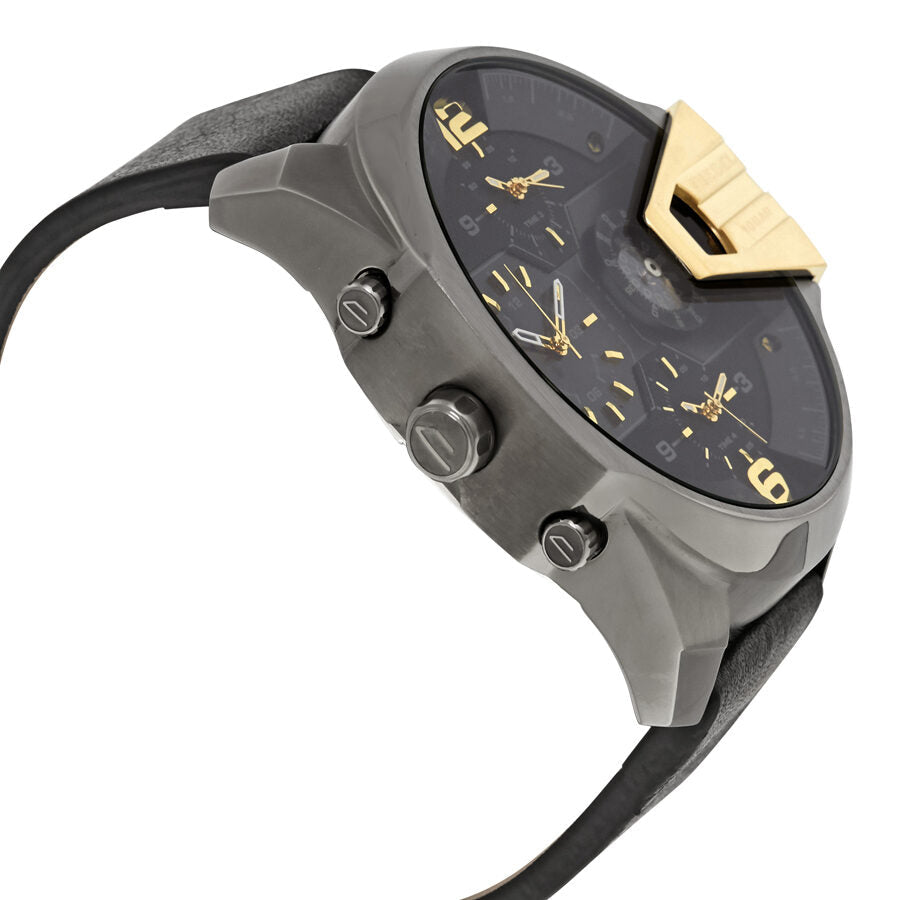 Side angle view of Diesel Uber Chief showing chronograph subdials and gunmetal case