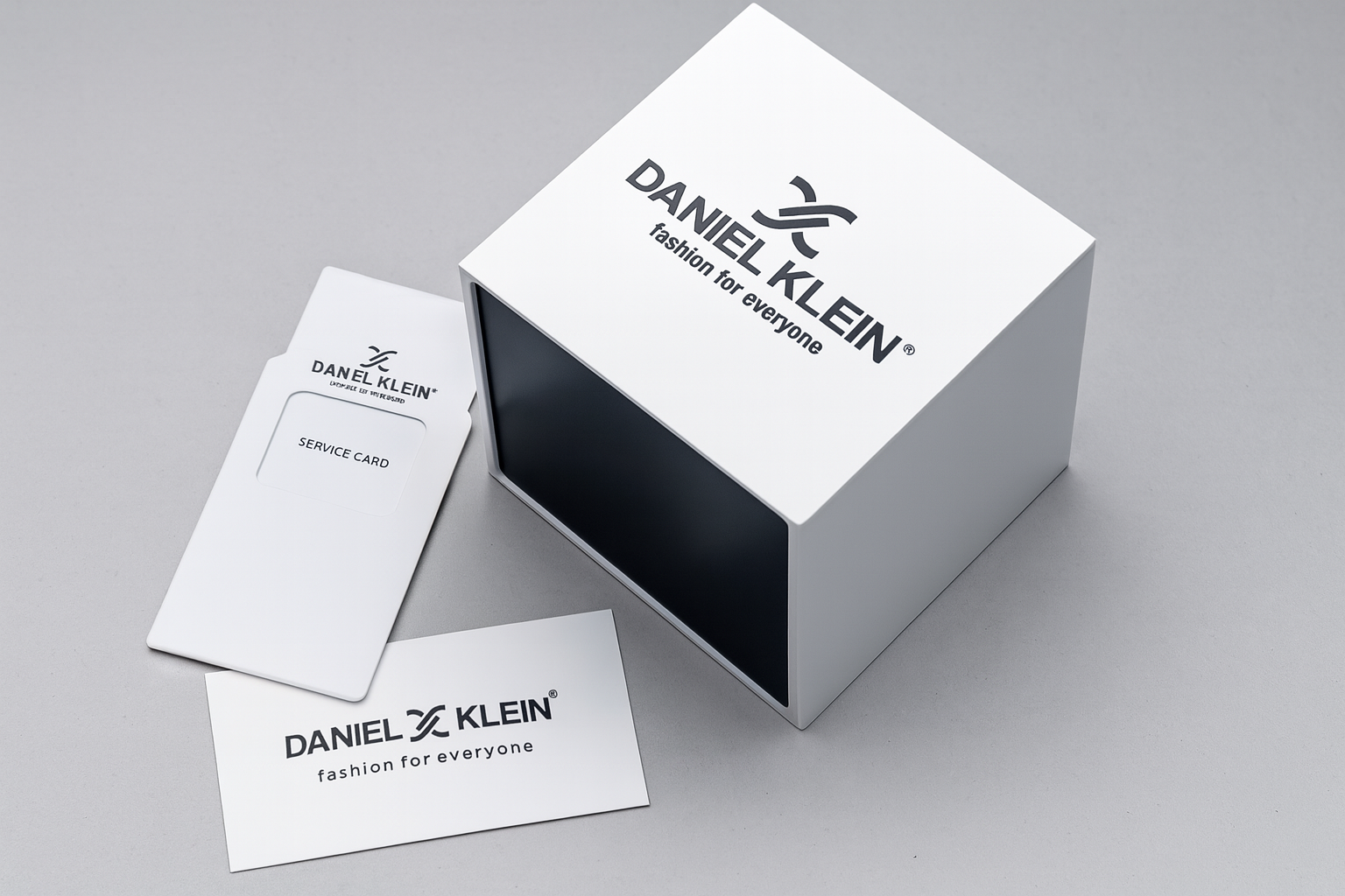 Daniel Klein watch box with service card and manual included in packaging