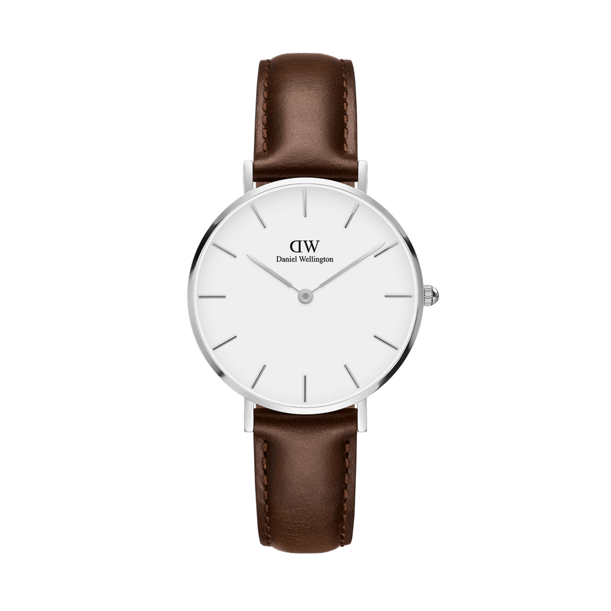 Daniel Wellington Classic Petite Bristol women's watch with white dial and brown leather strap
