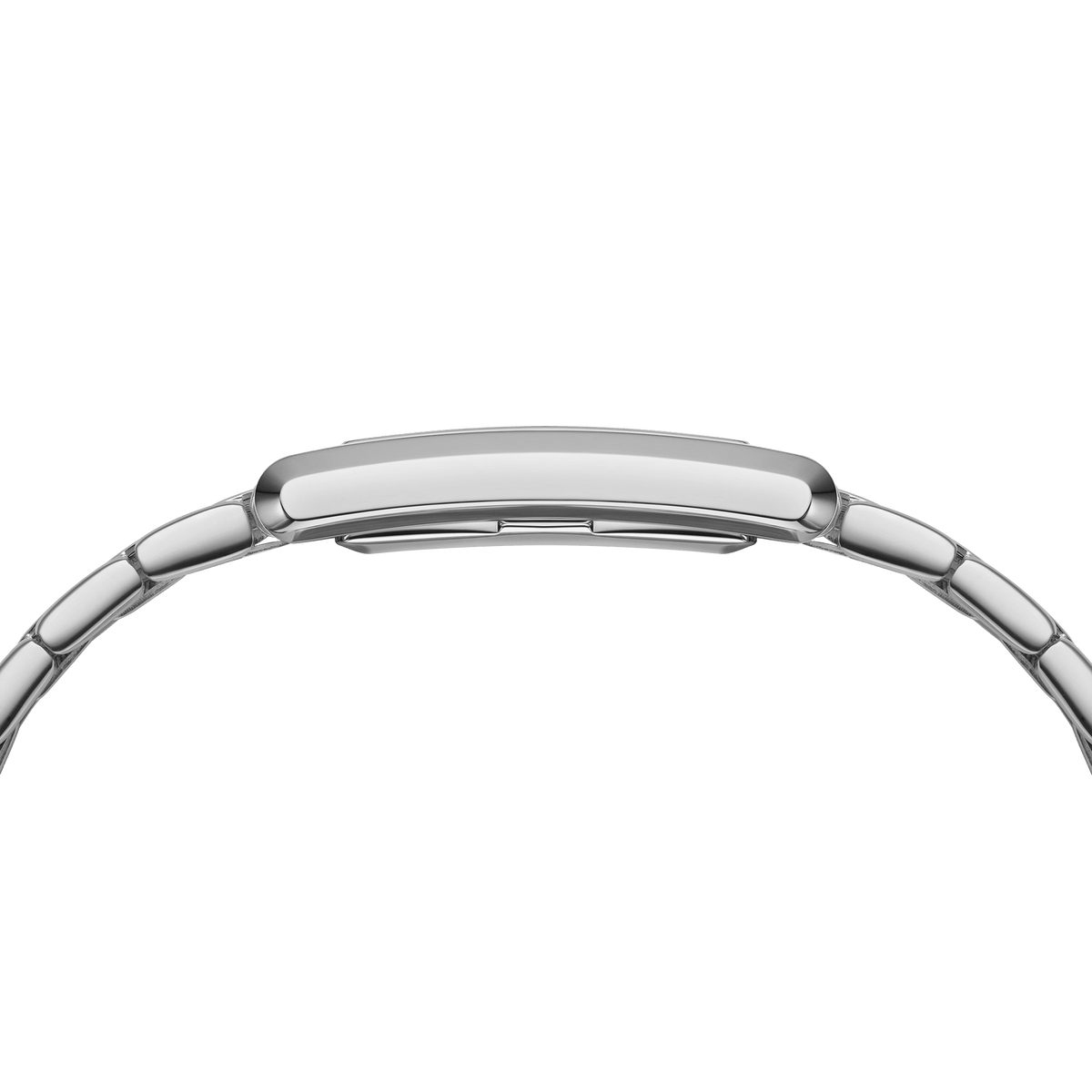 Daniel Wellington Quadro women's watch side profile showing thin case and segmented steel bracelet