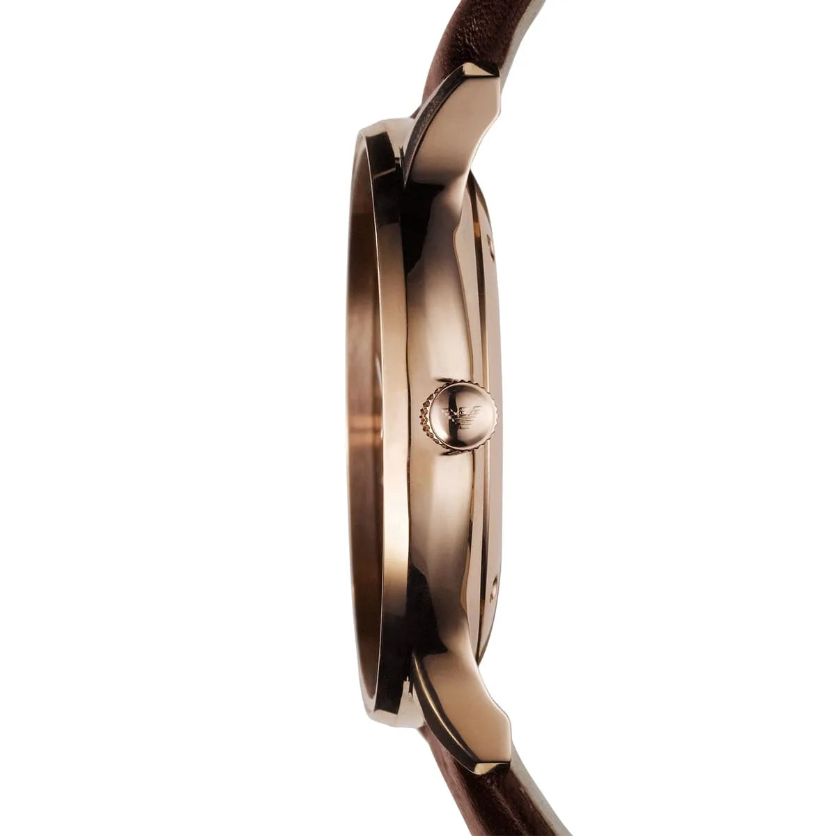 Emporio Armani AR0383 watch side profile showing case thickness and crown