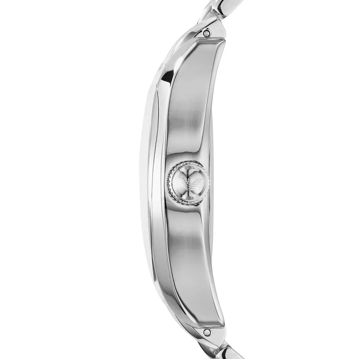 Emporio Armani AR0647 case side view displaying dial and bracelet integration
