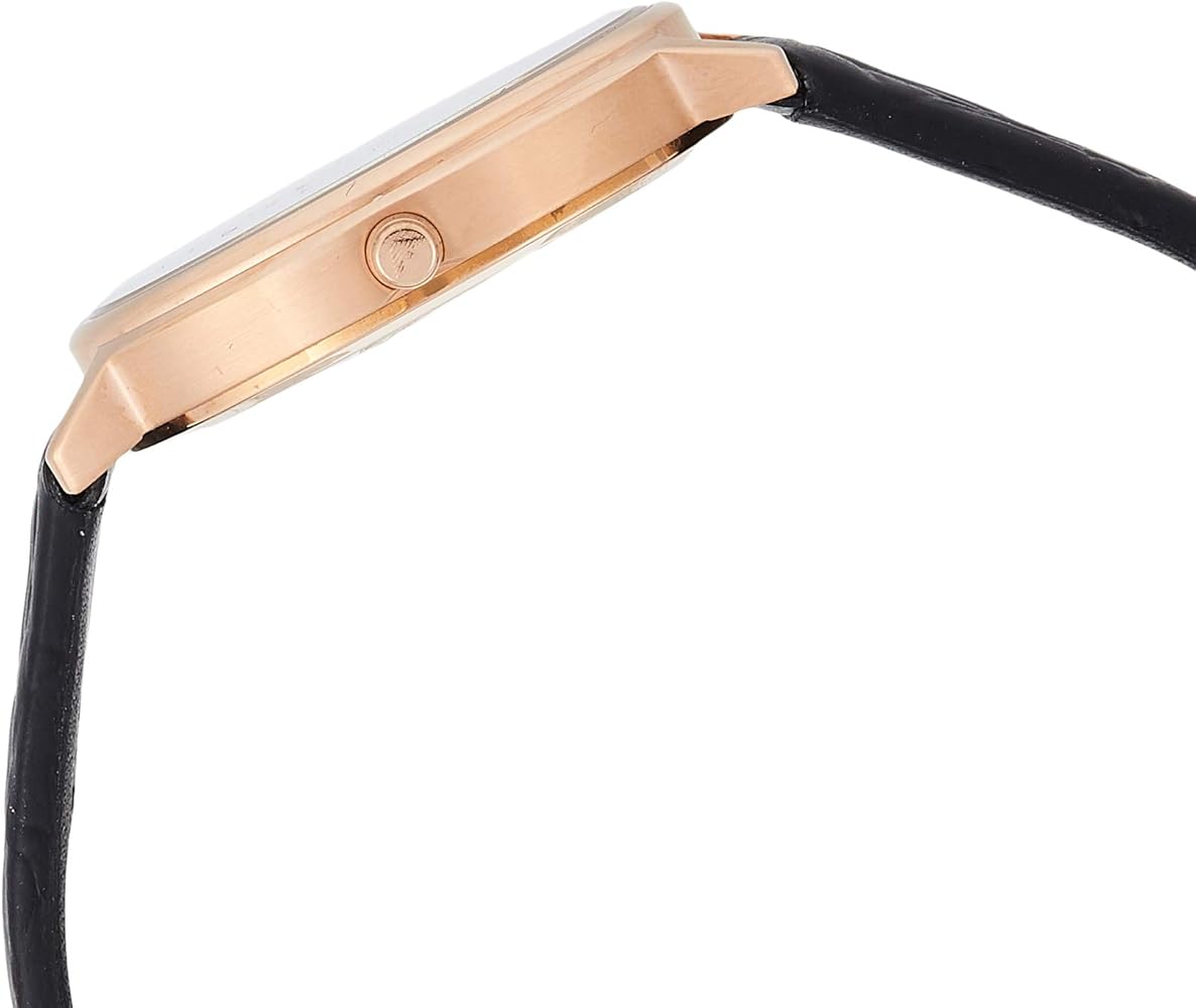 Emporio Armani AR11064 watch side profile showing rose gold case thickness and black leather strap