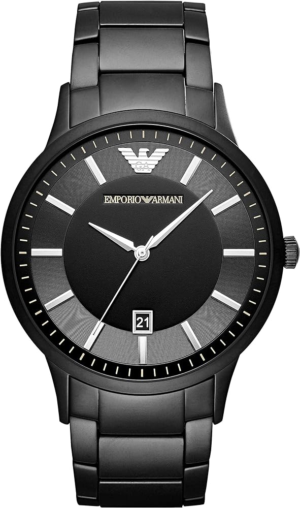 Emporio Armani AR11079 men's black watch with black dial and steel bracelet