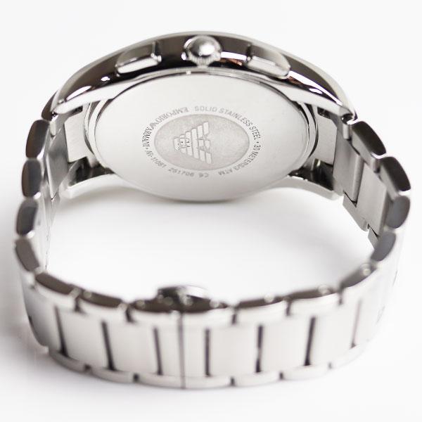 Caseback of Emporio Armani AR11081 watch showing solid stainless steel case with engraved branding