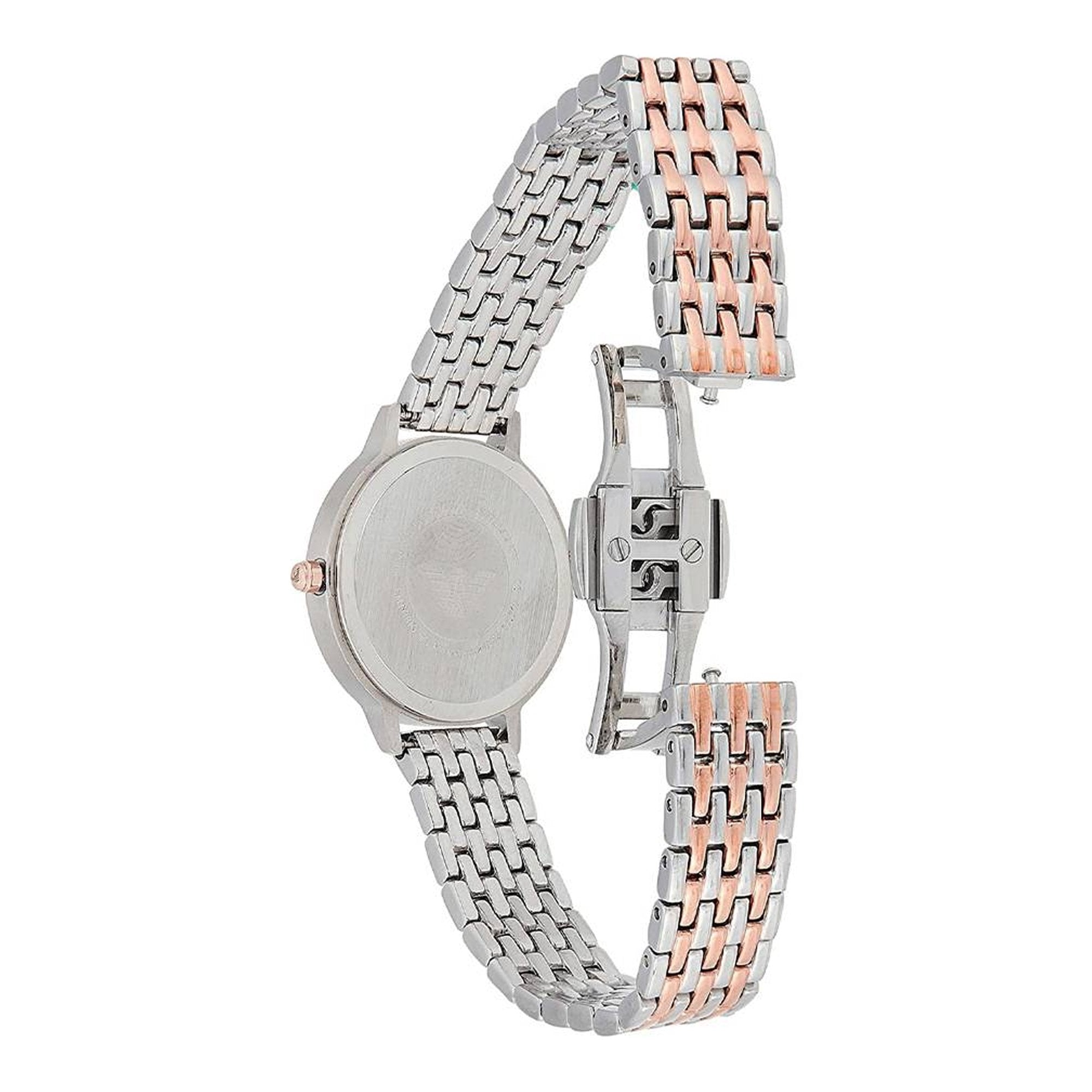 Two-tone steel bracelet with rose gold accents and fold-over clasp of AR11094