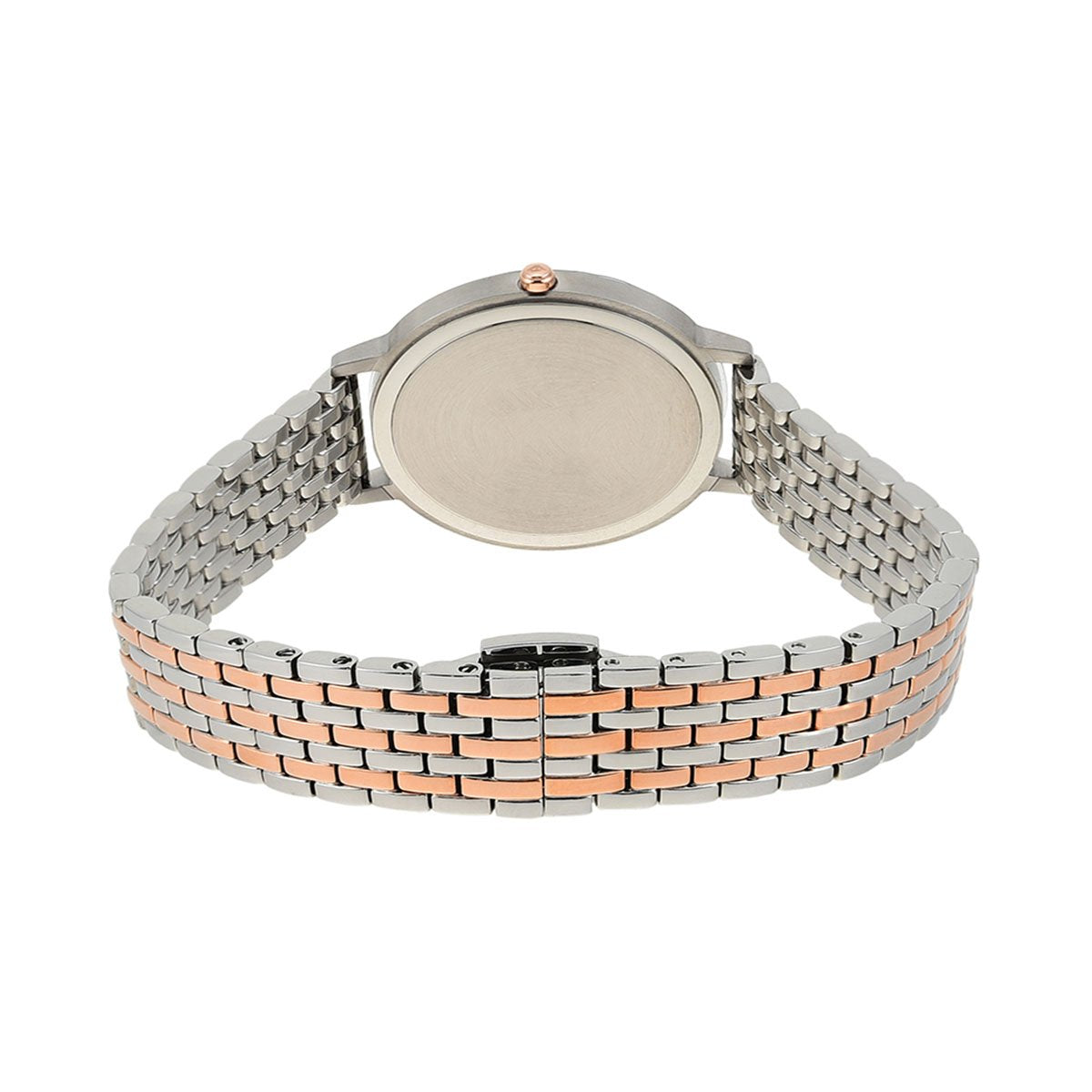 Caseback and side view of Emporio Armani AR11113 two-tone stainless steel bracelet and case