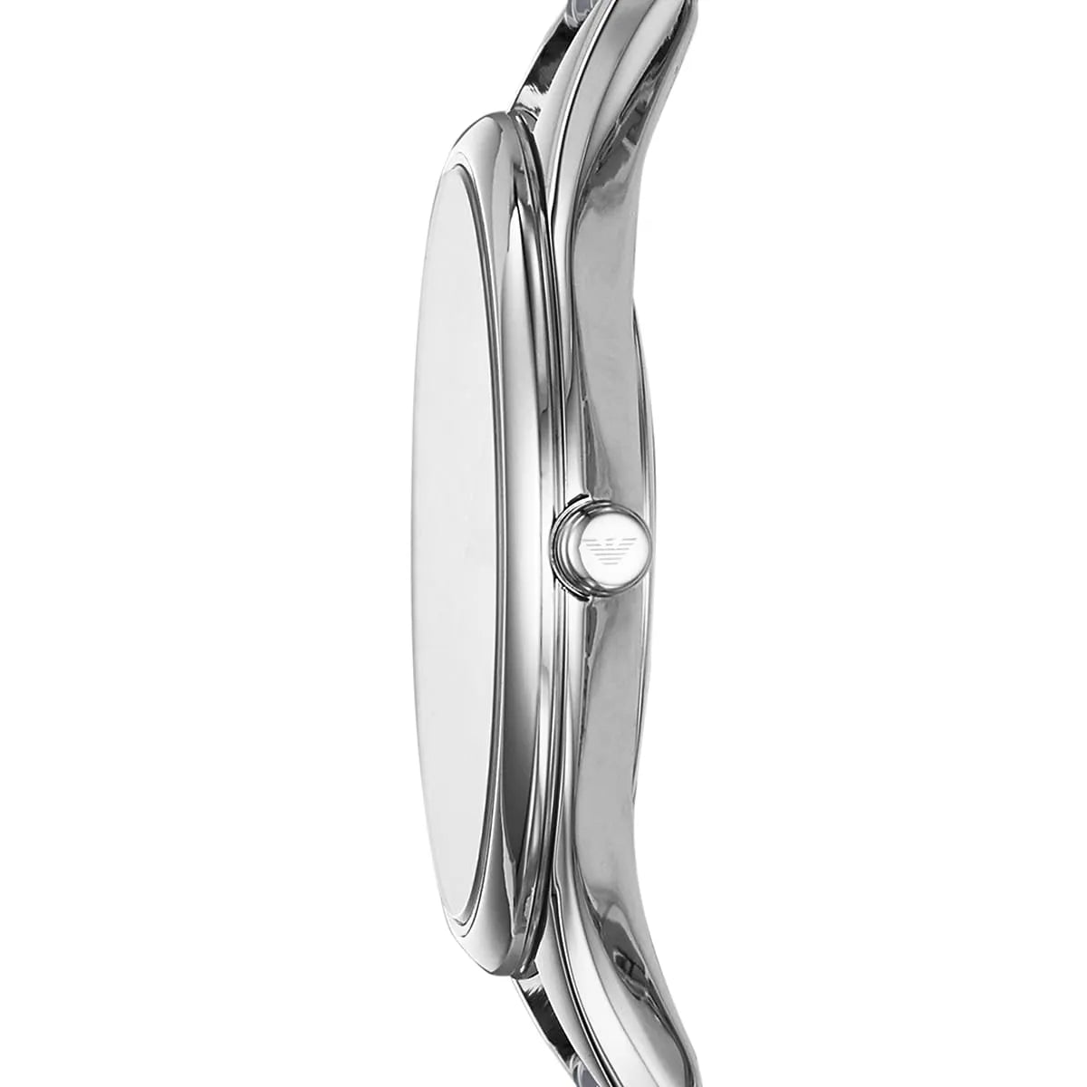Emporio Armani Aurora watch side profile showing case thickness and crown