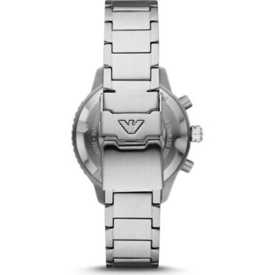 Emporio Armani AR11360 case back with eagle logo emblem on metal strap