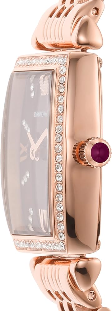 Side view of Emporio Armani AR11488 showing tonneau case, crystal bezel detail and crown