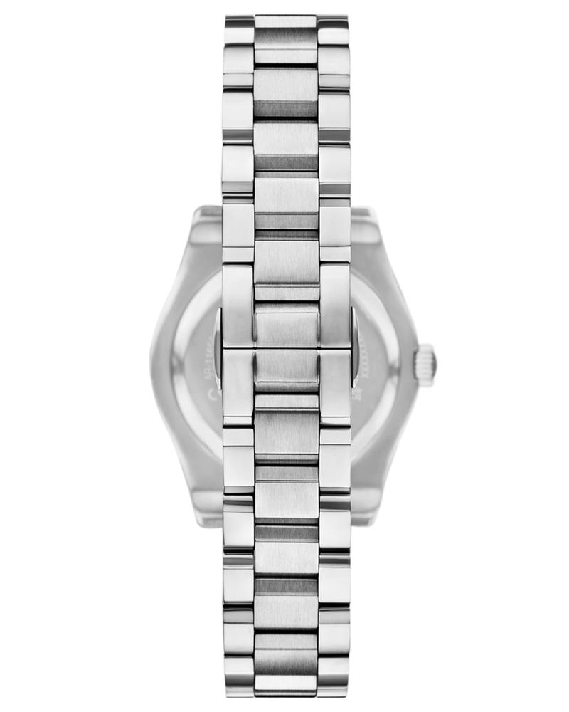 Emporio Armani AR11723 caseback view showing stainless steel link bracelet