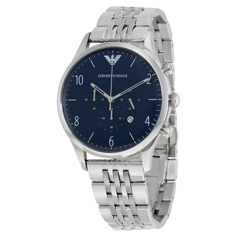 Emporio Armani AR1942 chronograph watch with blue dial and stainless steel bracelet