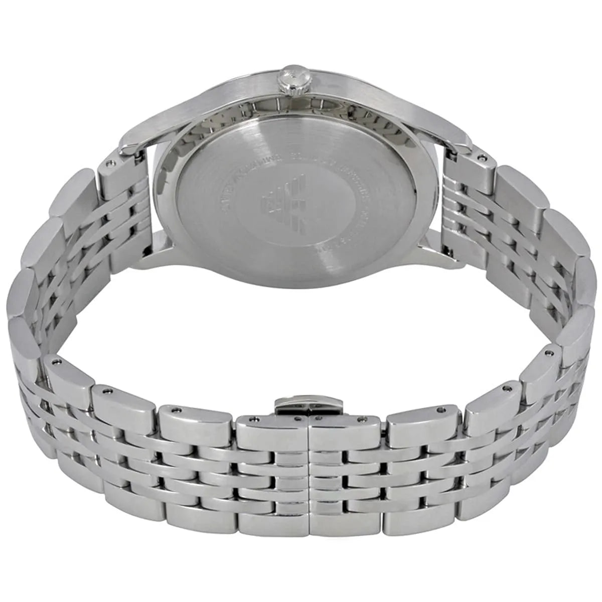 Emporio Armani AR1943 back case showing fold-over clasp and bracelet links