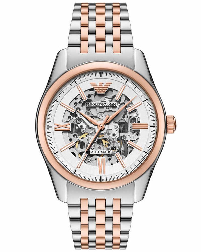Emporio Armani AR60092 automatic watch with two-tone stainless steel bracelet and skeleton dial