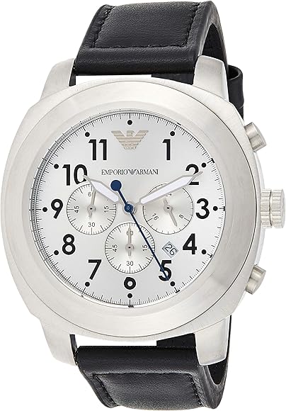 Emporio Armani AR6054 men's chronograph with silver dial and three subdials, front view