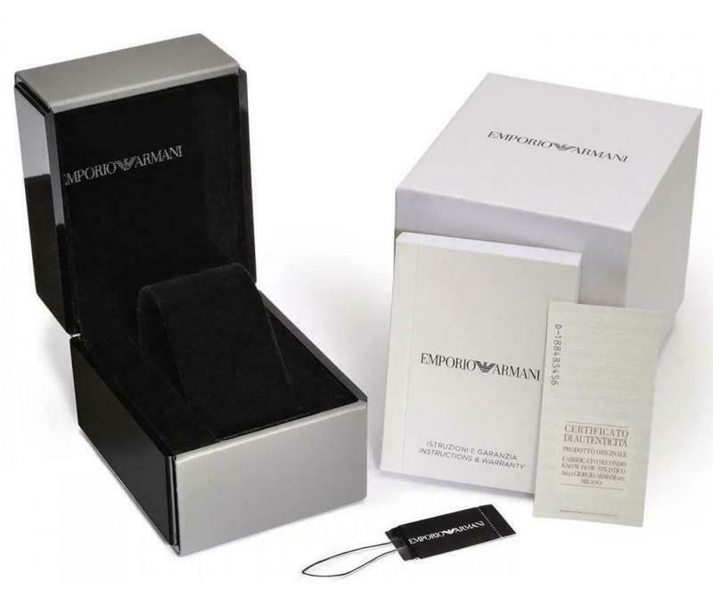 Emporio Armani AR80013 watch packaging showing branded box and accessories