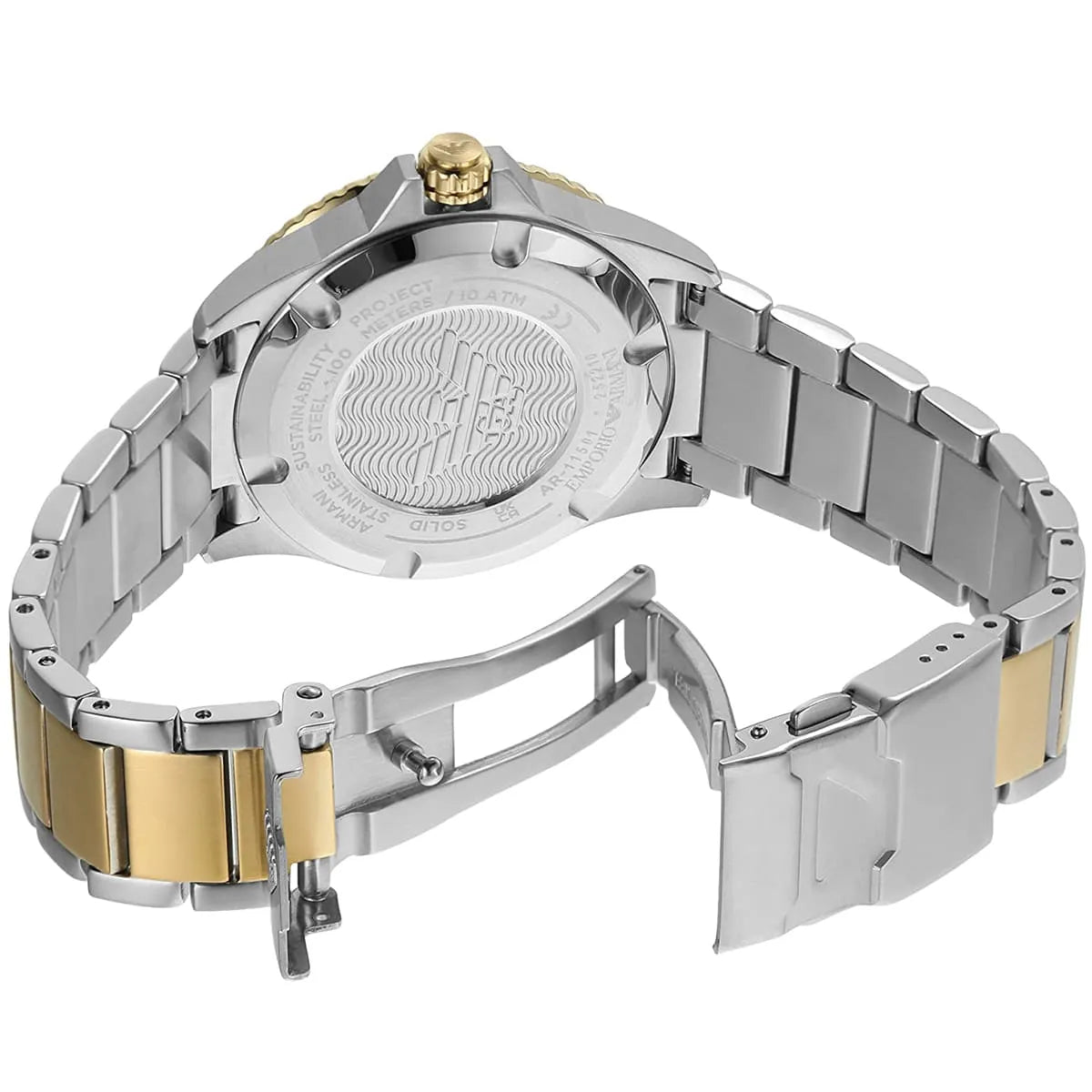 Emporio Armani AR80063 watch showing rotating bezel and case construction from top angle