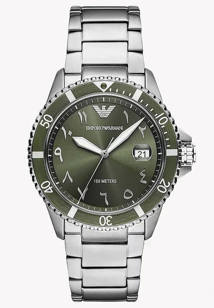 Emporio Armani AR80072 green dial men's quartz watch with stainless steel bracelet