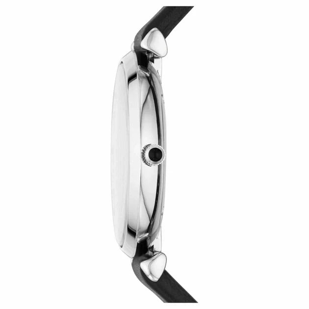 Emporio Armani AR90002 side profile showing case depth and black leather strap