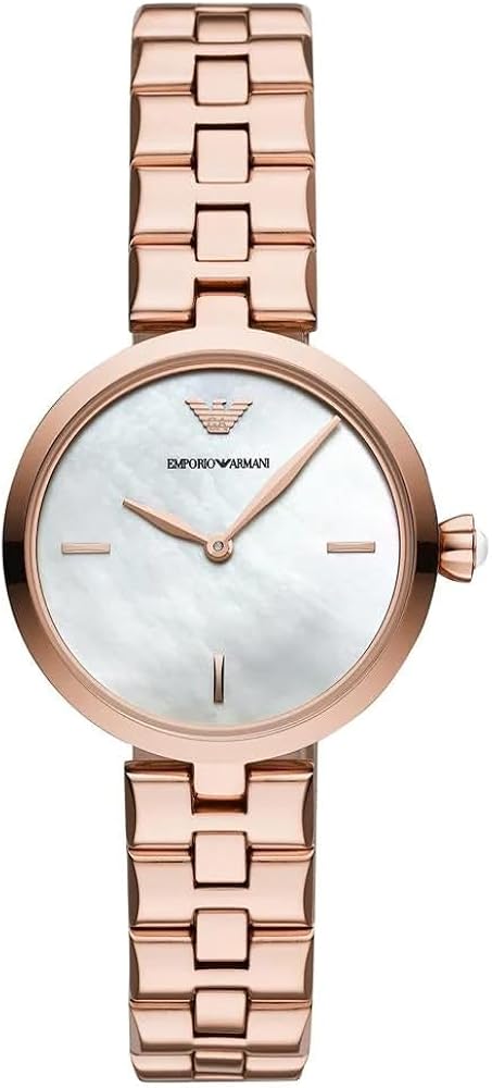 Emporio Armani Arianna rose gold watch with mother of pearl dial and geometric rose gold bracelet