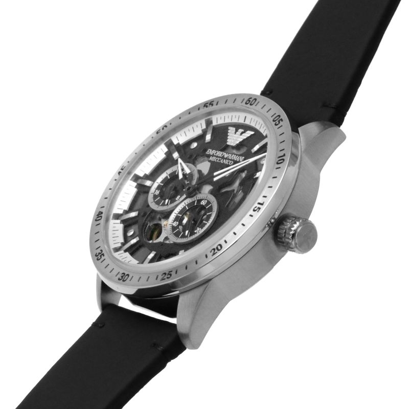 Emporio Armani Automatic Black Leather Men's Watch AR60051 - The Watches Men & CO #4