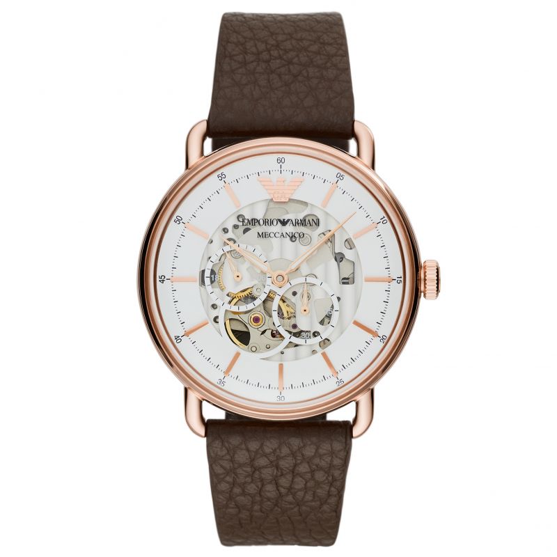 Emporio Armani Aviator Automatic Men’s White Skeleton Dial Watch AR60027 - Watch