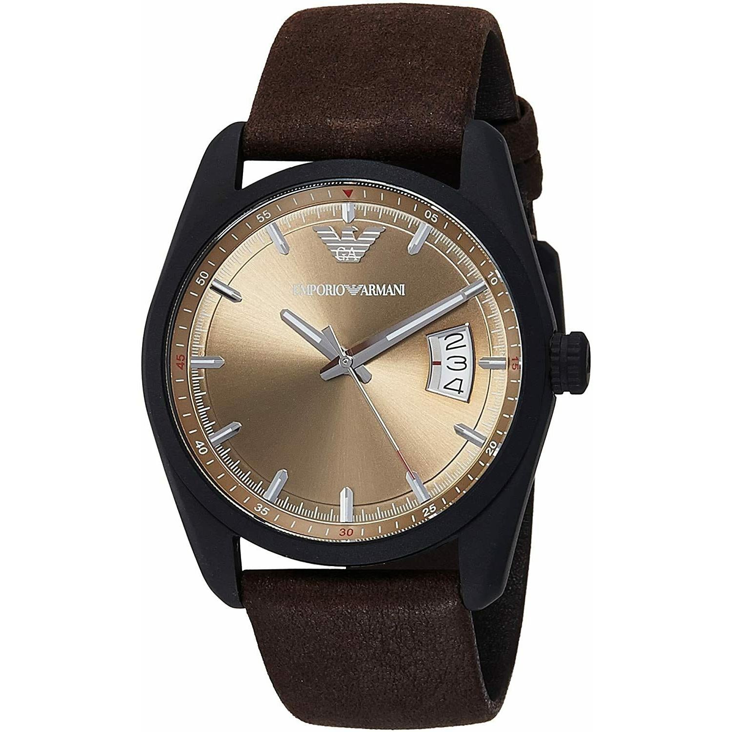 Emporio Armani Beige Dial Brown Leather Strap Men's Watch AR6081 - The Watches Men & CO