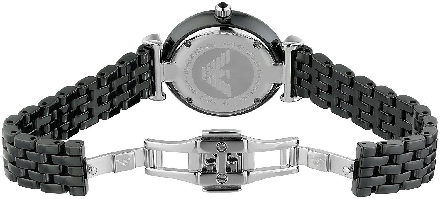 Emporio Armani Ceramica AR1487 black ceramic bracelet with butterfly clasp detail