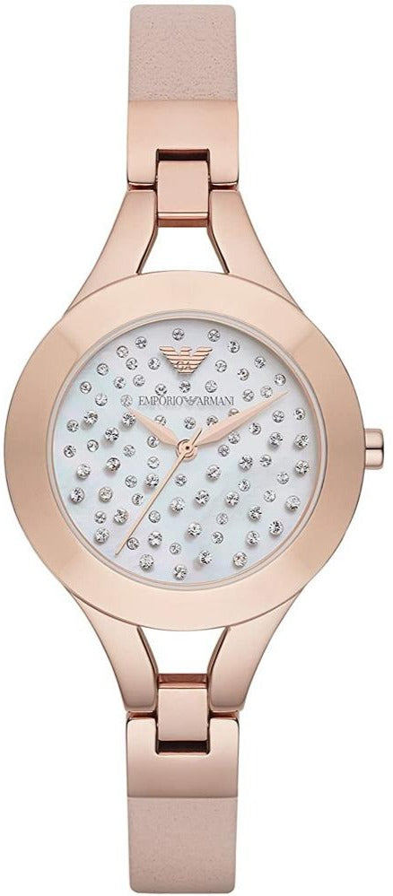 Emporio Armani Chiara watch with white crystal dial and rose gold case