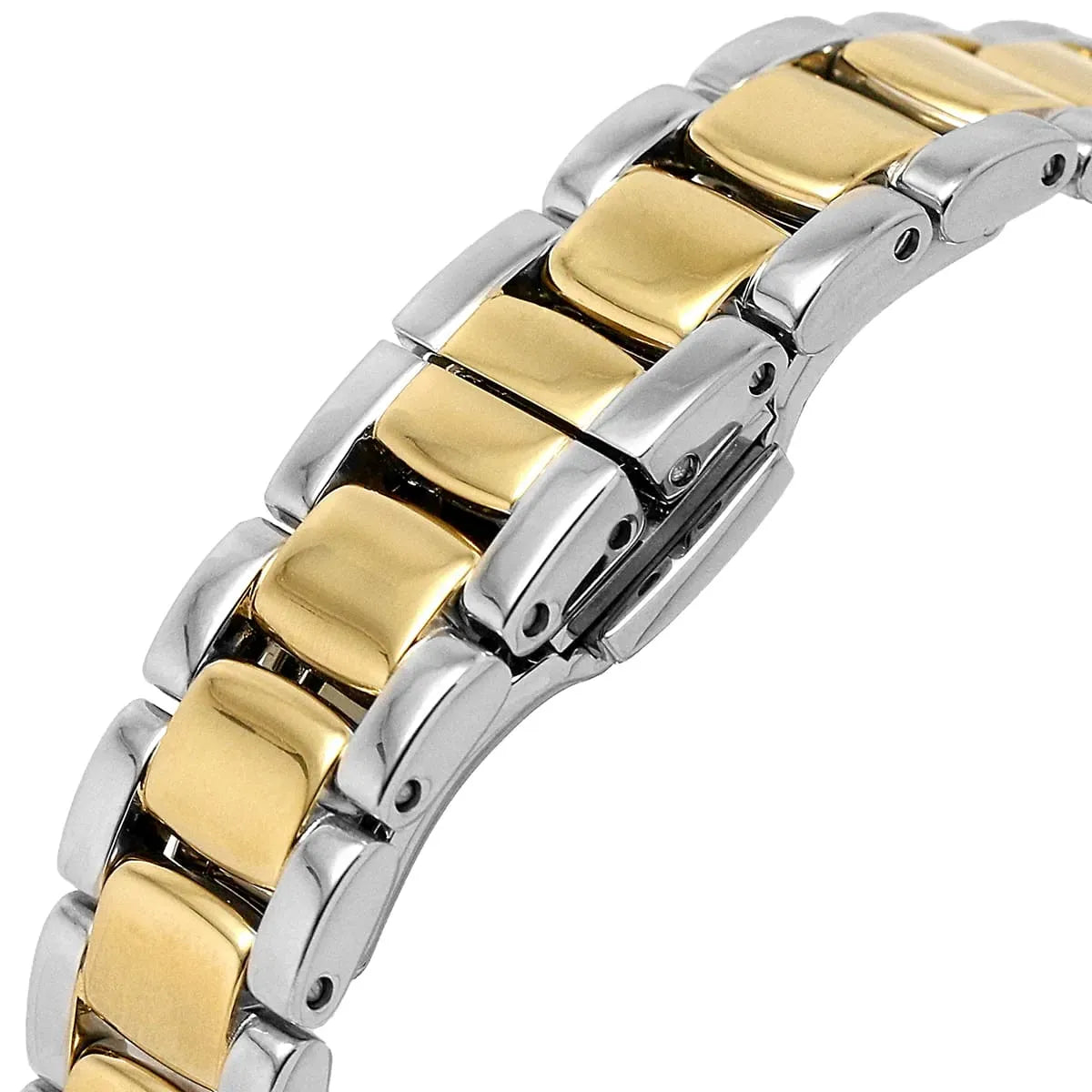 Emporio Armani Cleo two-tone gold and silver steel link bracelet close-up detail