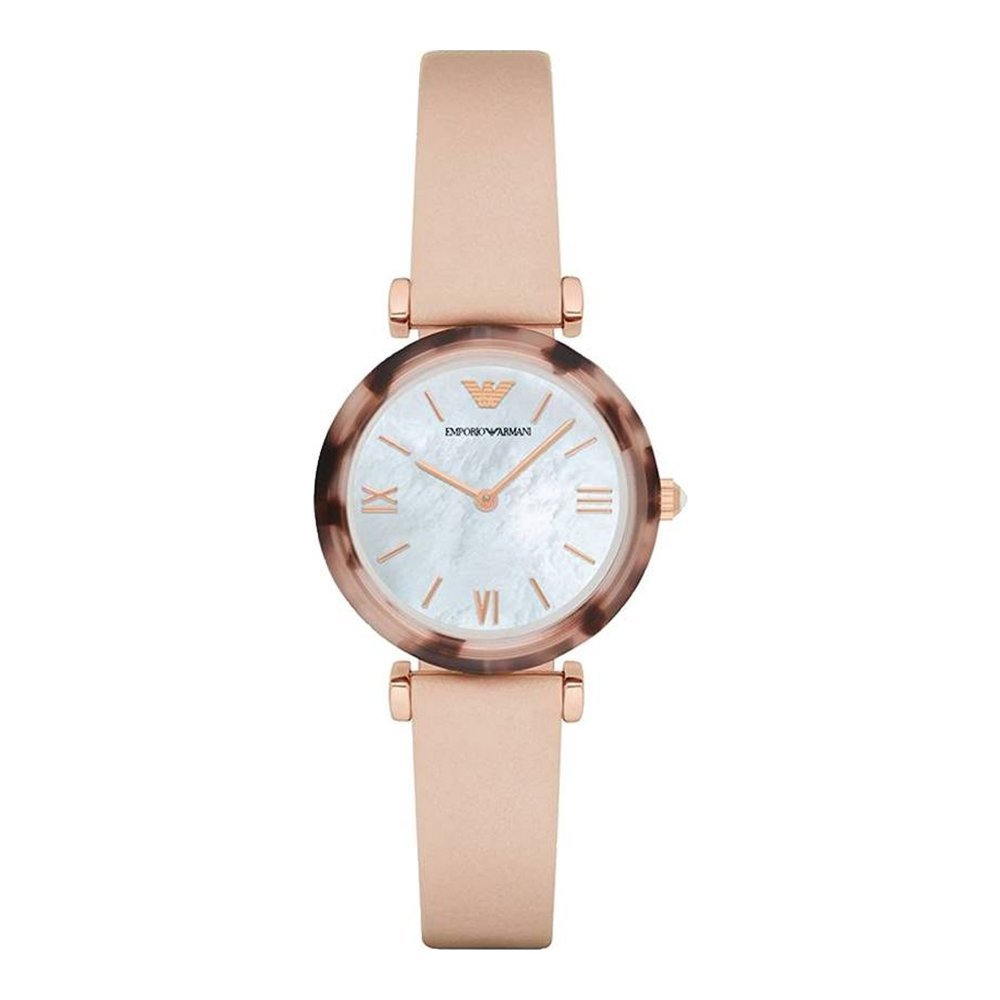 Emporio Armani Gianni women's watch with rose gold case and blush leather strap