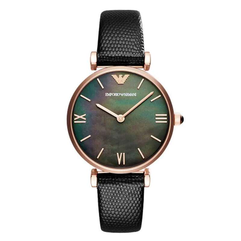 Emporio Armani Gianni T-Bar watch with rose gold case and mother-of-pearl green dial
