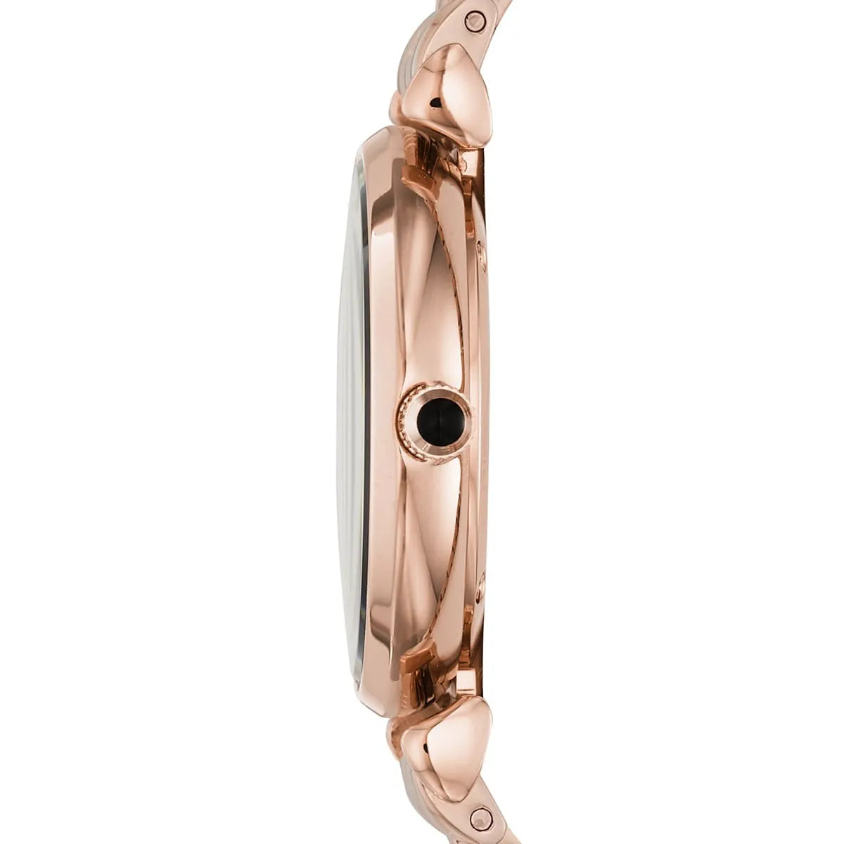 Side view of Emporio Armani Gianni T-Bar watch case and crown