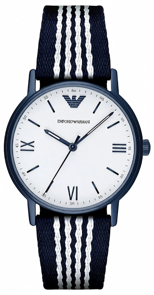 Emporio Armani Kappa AR80005 blue men's watch with white dial and navy striped strap