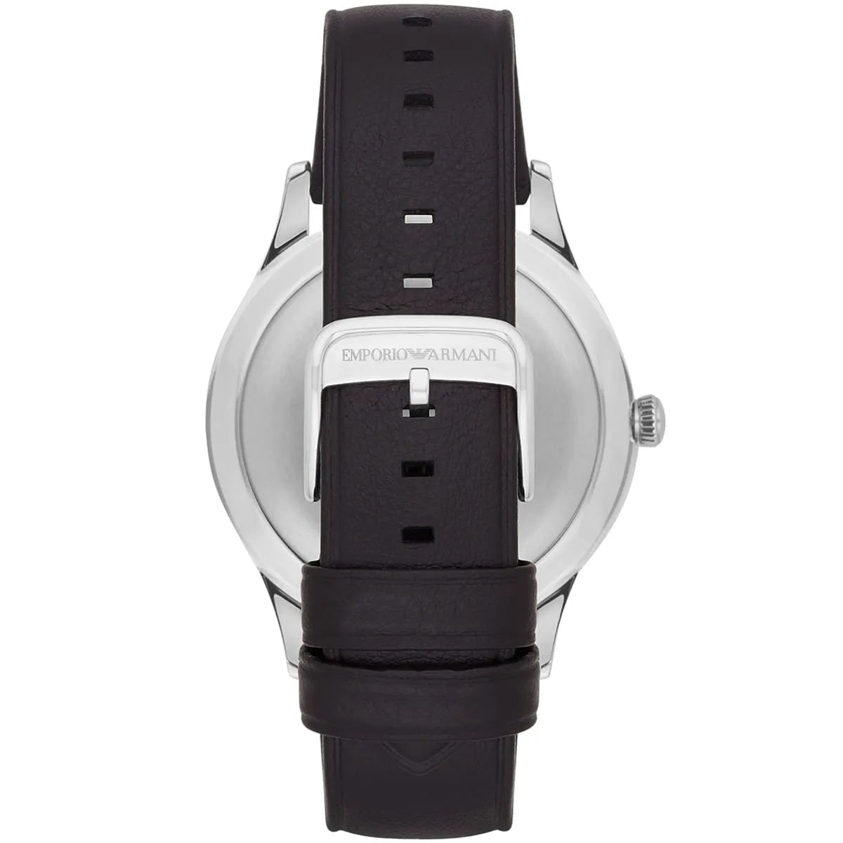 Emporio Armani Lambda AR11020 caseback showing Emporio Armani branding and metal case