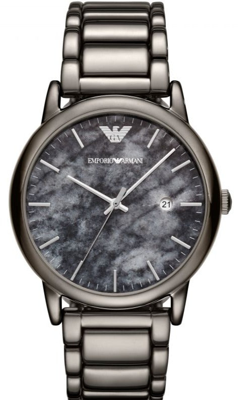 Emporio Armani Luigi AR11155 watch with grey marble dial and grey steel bracelet