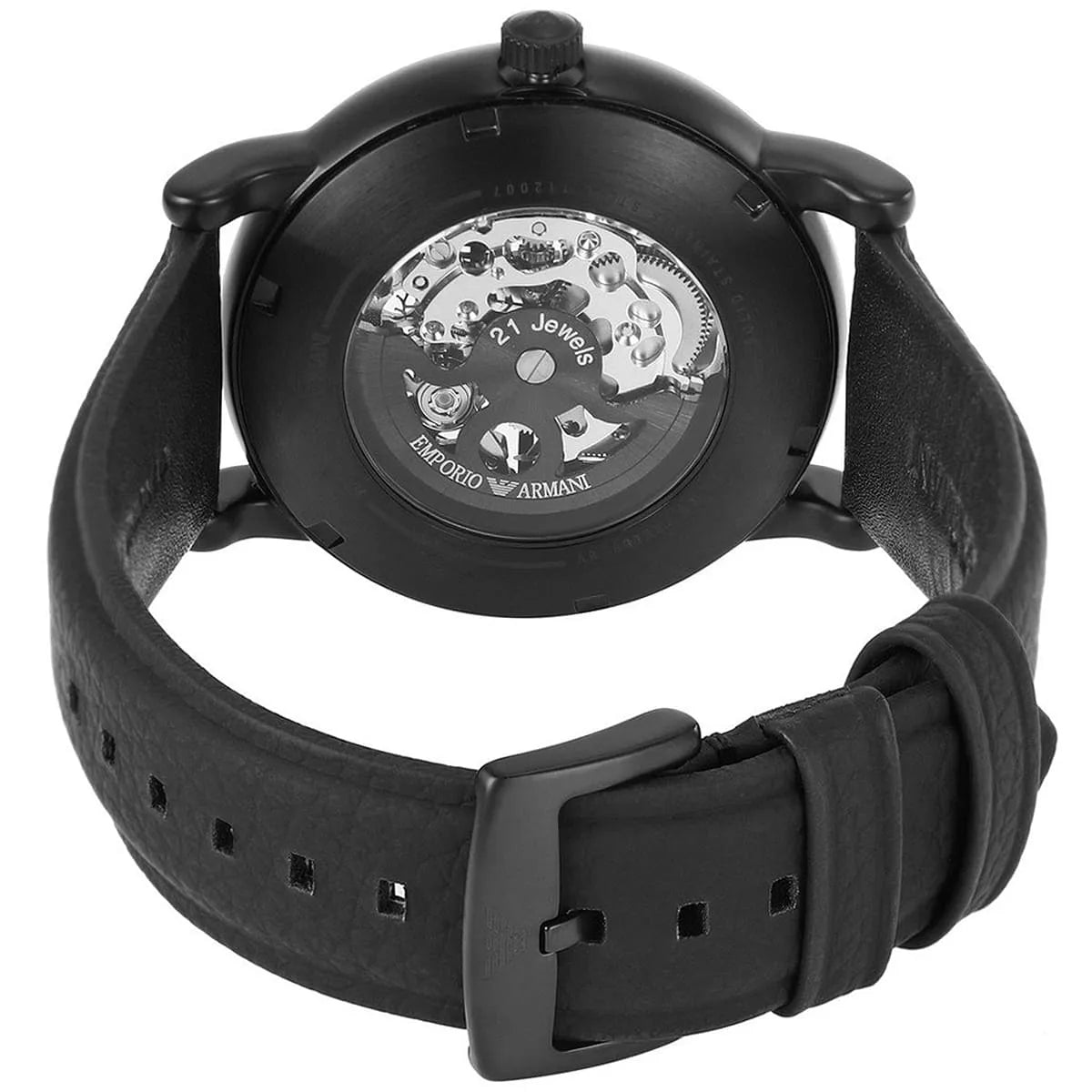 Emporio Armani Luigi caseback displaying automatic mechanical movement and engravings