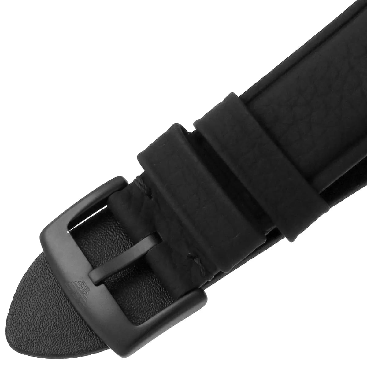 Emporio Armani Luigi black leather strap with metal buckle closure detail